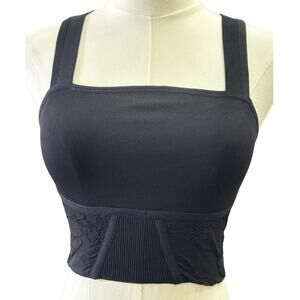 NUX Black Crop Top with Wide Straps ~ Sz Medium Bustier NEW